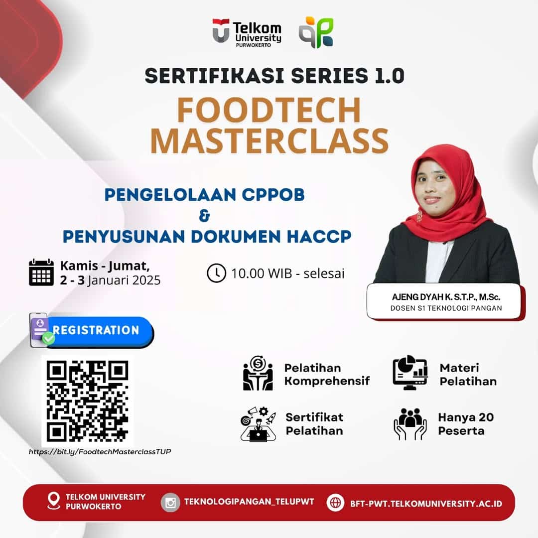 Mahasiswa Teknologi Pangan Telkom University Purwokerto Ikuti Sertifikasi HACCP & CPPOB